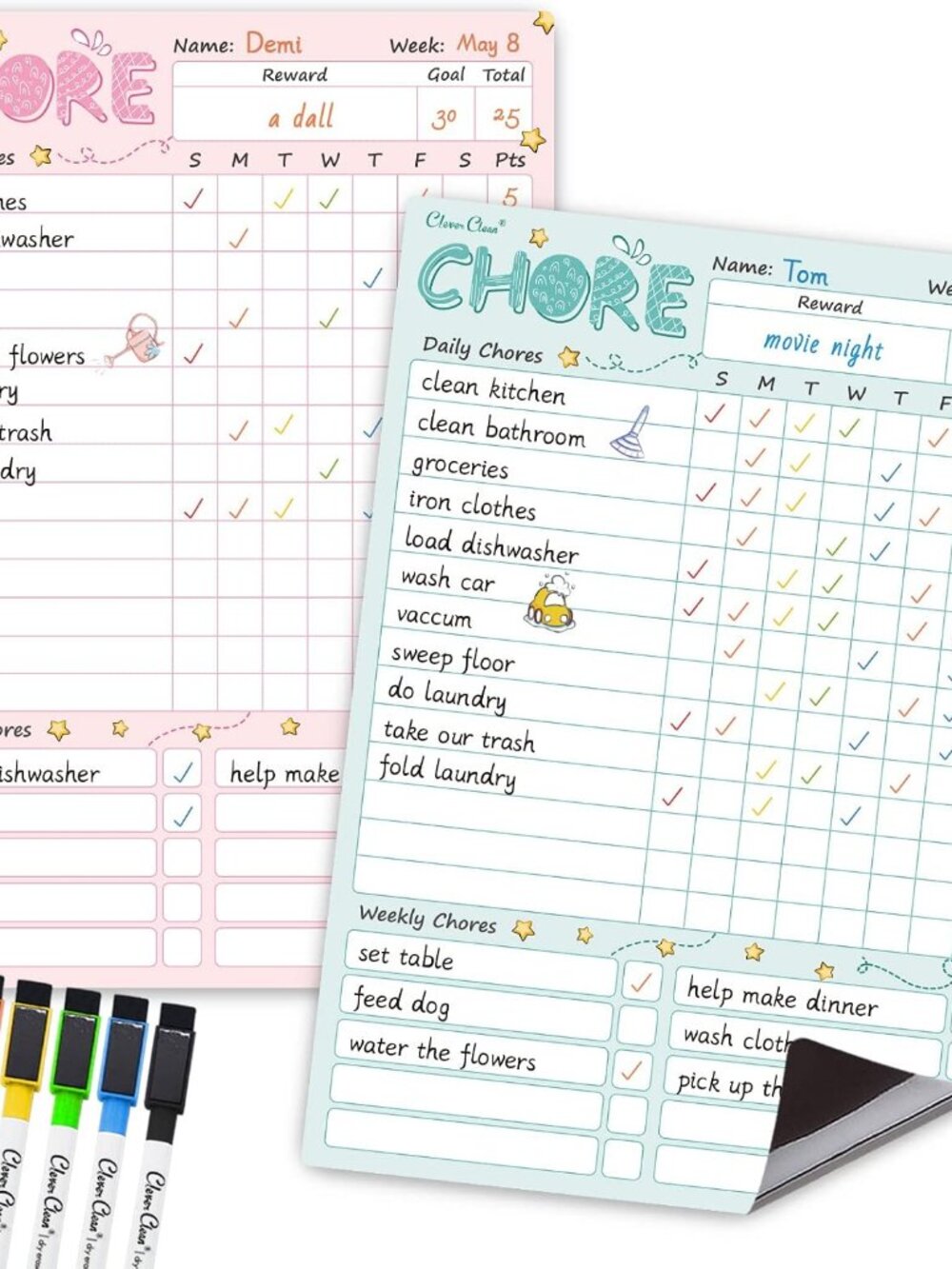 Magnetic Dry Erase Chore Chart - 8.5"x12" Behavior Responsibility Chore Board fo